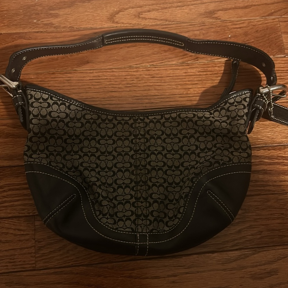 Coach Black Soho Signature Logo Canvas Leather Handbag #6351